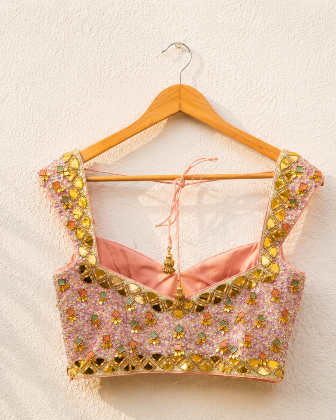 Anisha Shetty - Peach And Lavender Sequence Blouse With Peach Pallazo
