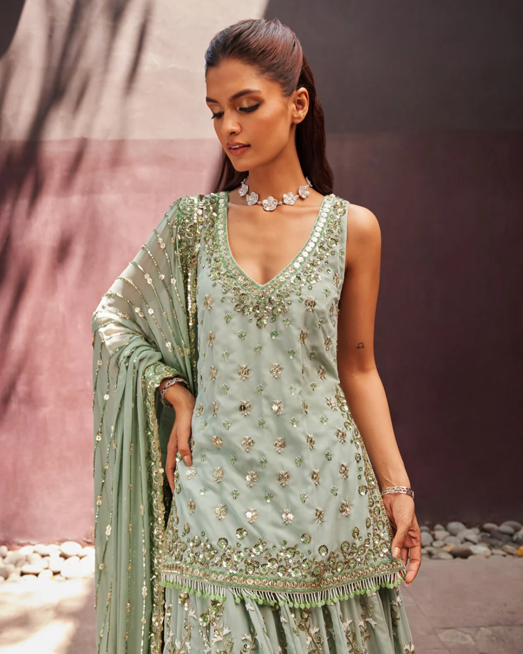 Prevasu - Mint Lehenga Kurti Set From Eraya