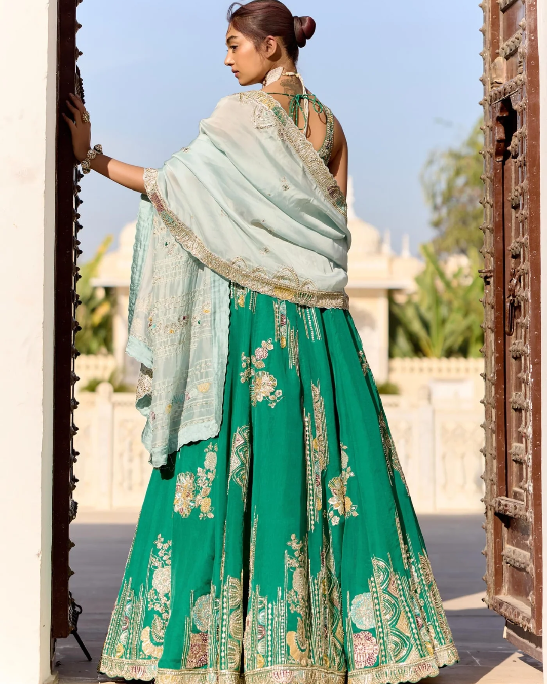Osaa By Adarsh - Jewel Green Organza Lehenga Set From SAFAR