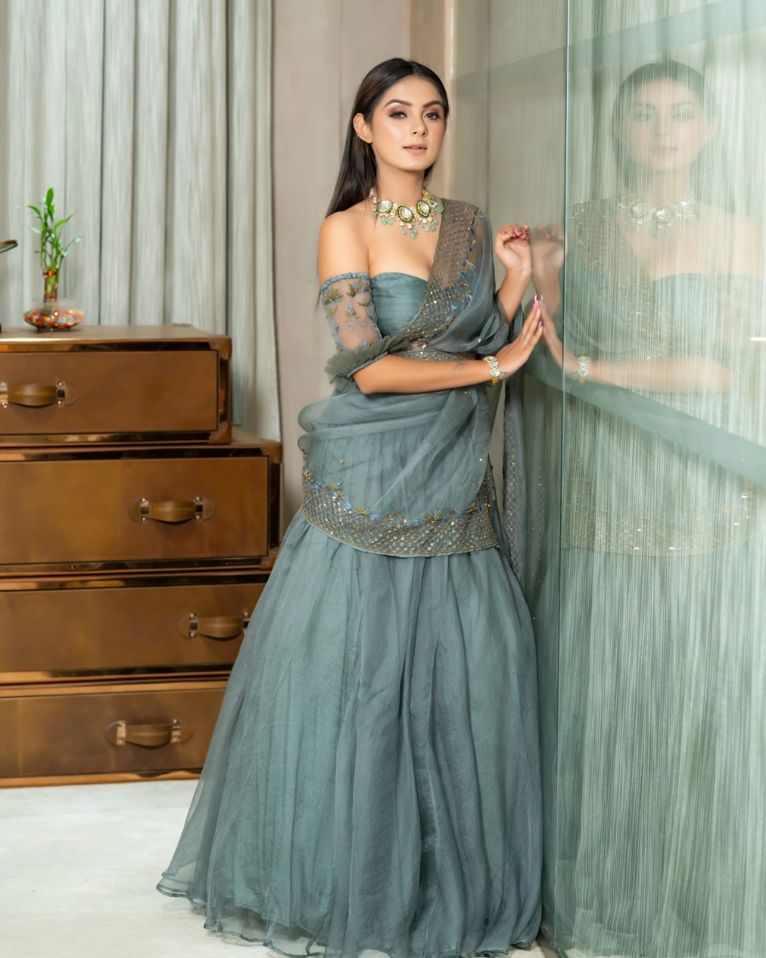 Sonali Bansal - Aqua blue lehenga set From Romanticise