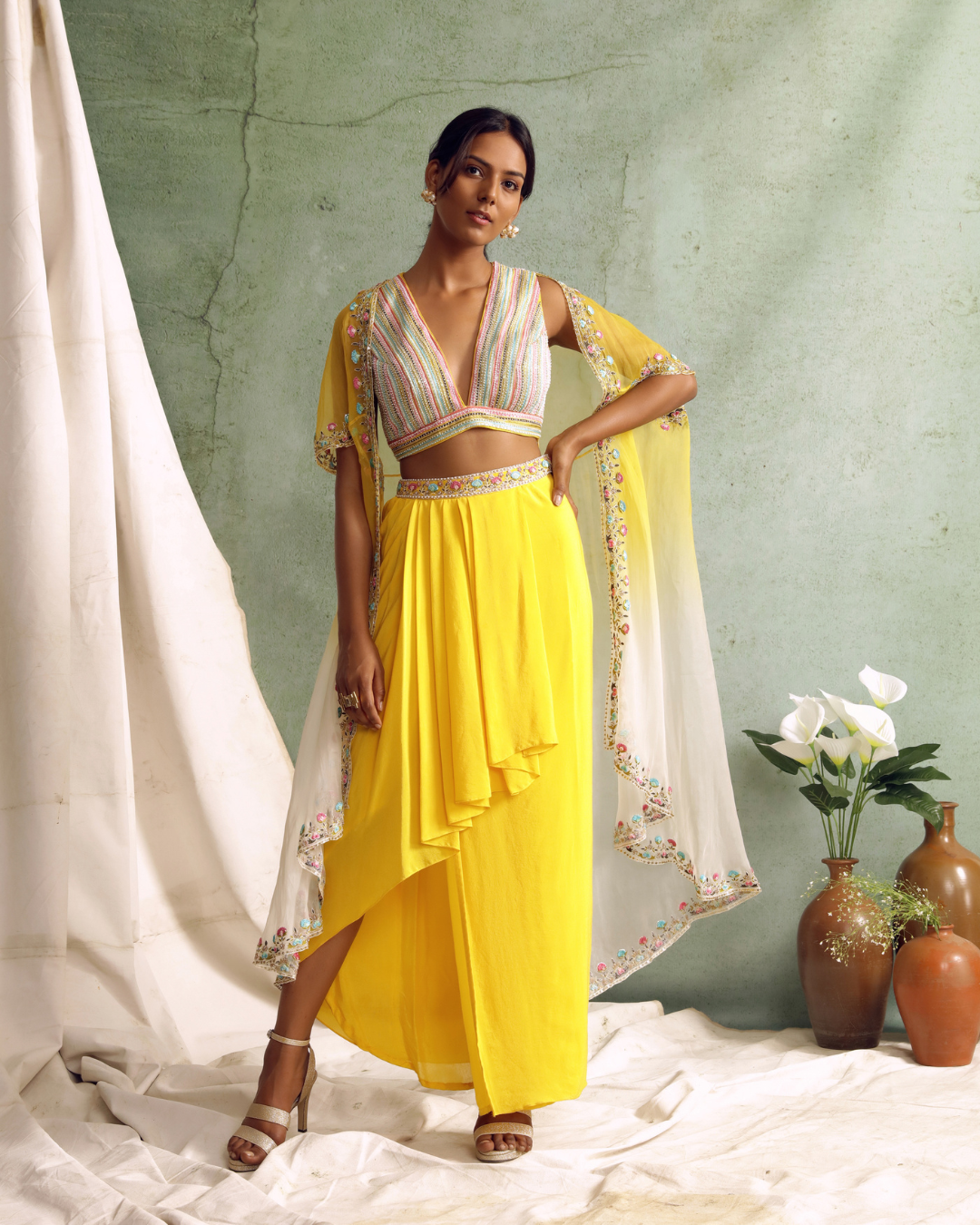 Priyanka Jain - Crop Top With Draped Skirt And Cape From Love Of Tomorrow