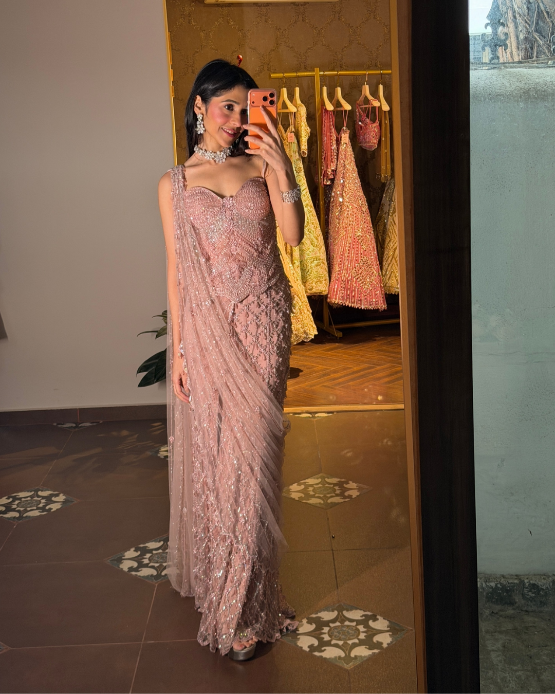 Isa by Dolly Wahal - Pink Corset Saree With Slit From Ittara