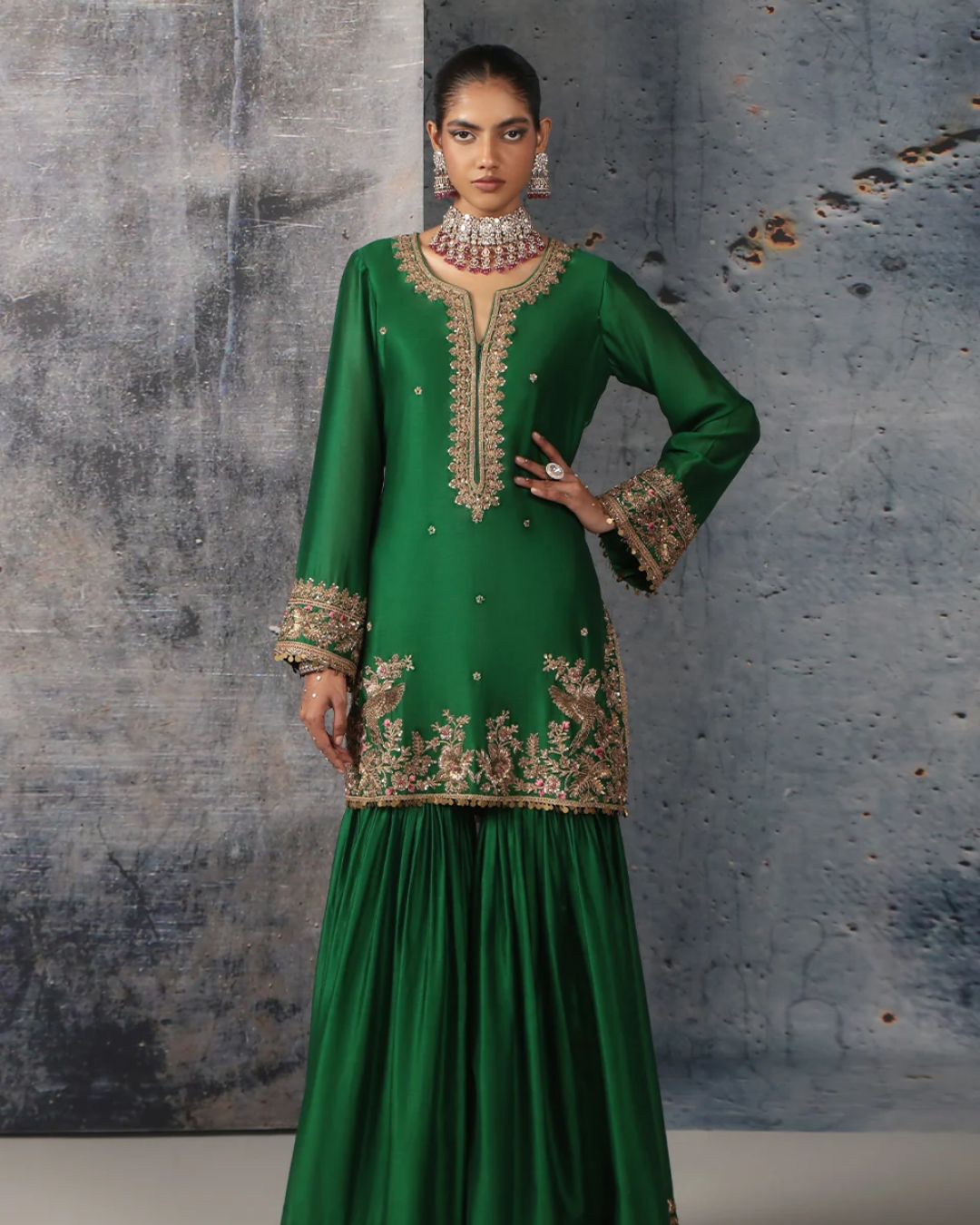 Niti Bothra - Zar-Rang Green Heavy Sharara Set