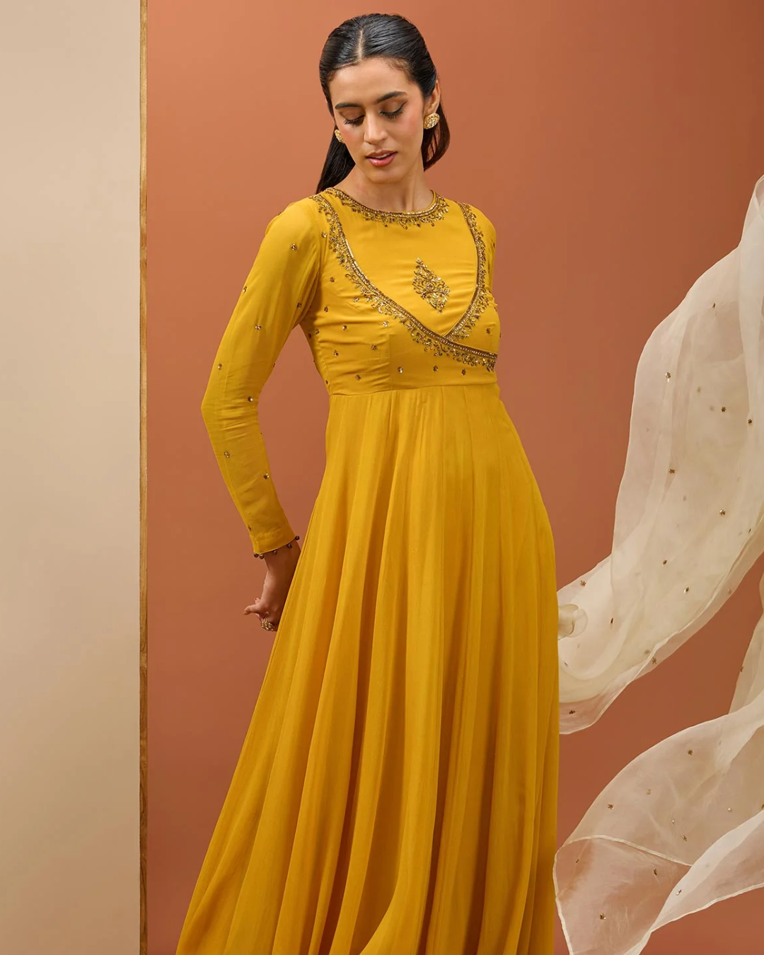 Esha Koul - Mustard Anrakali Set From Noor