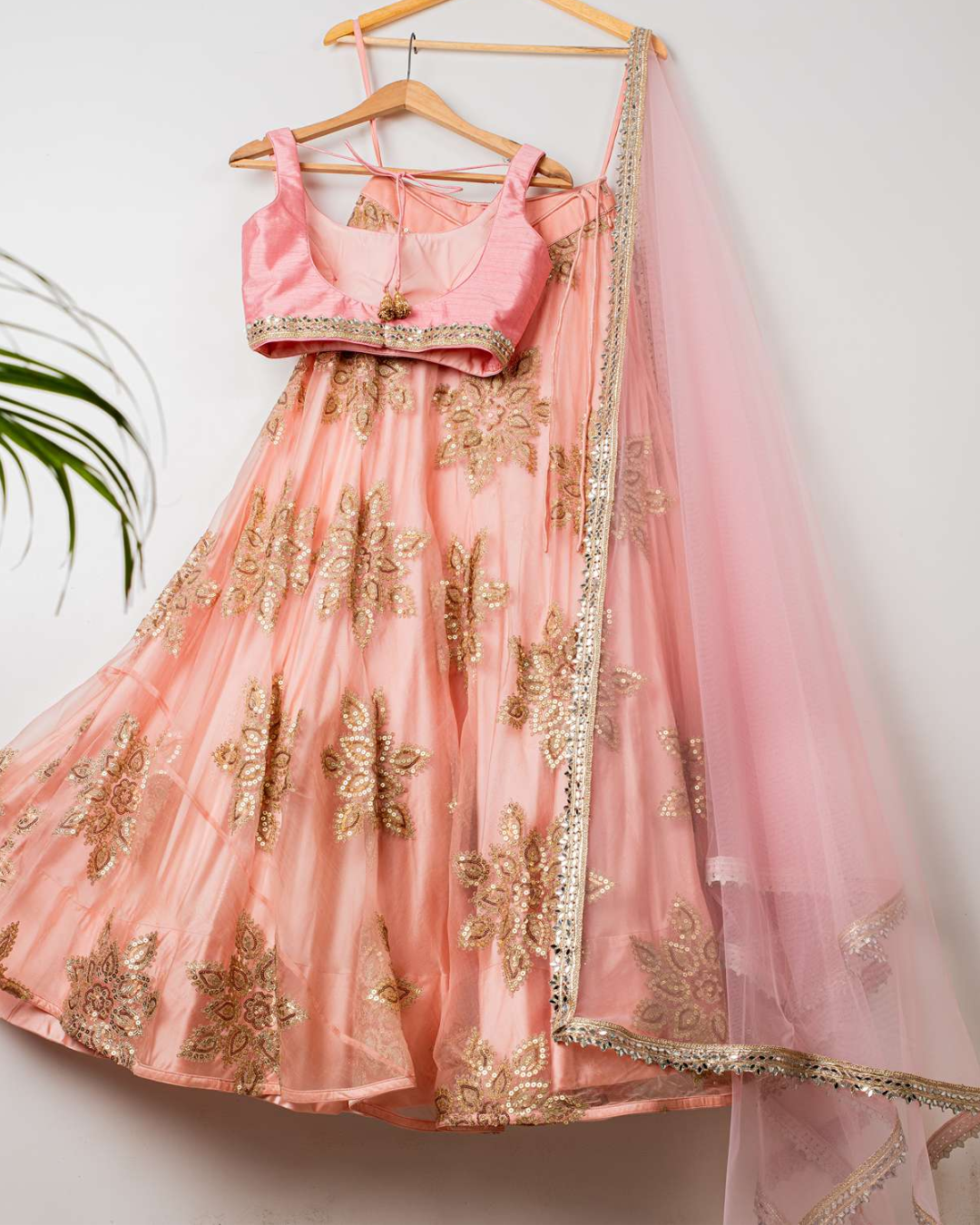 Anisha Shetty - Peach Lehenga Big Flower Motif Set