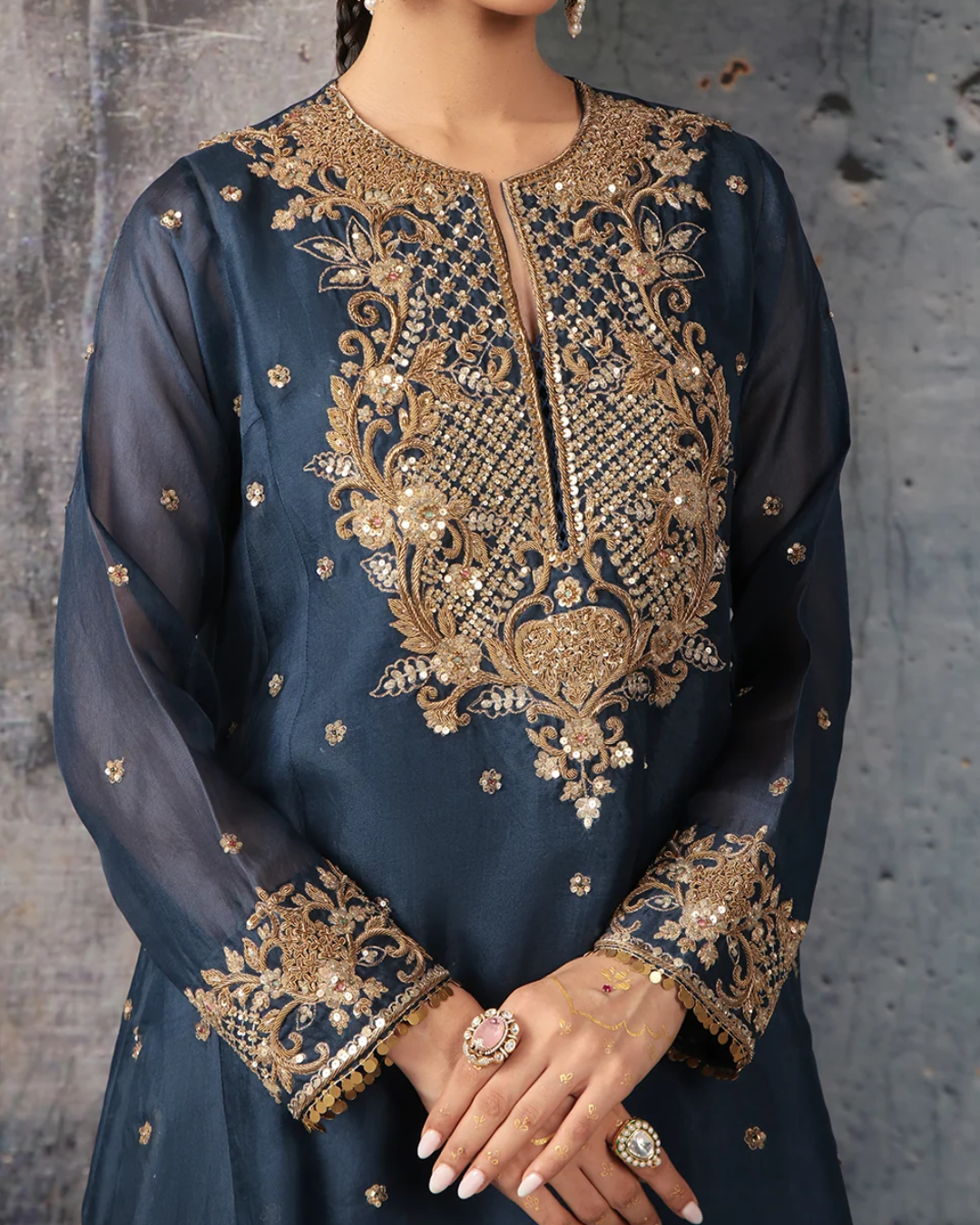 Niti Bothra - Zar-Rang Blue Long Pheran Kurta Set