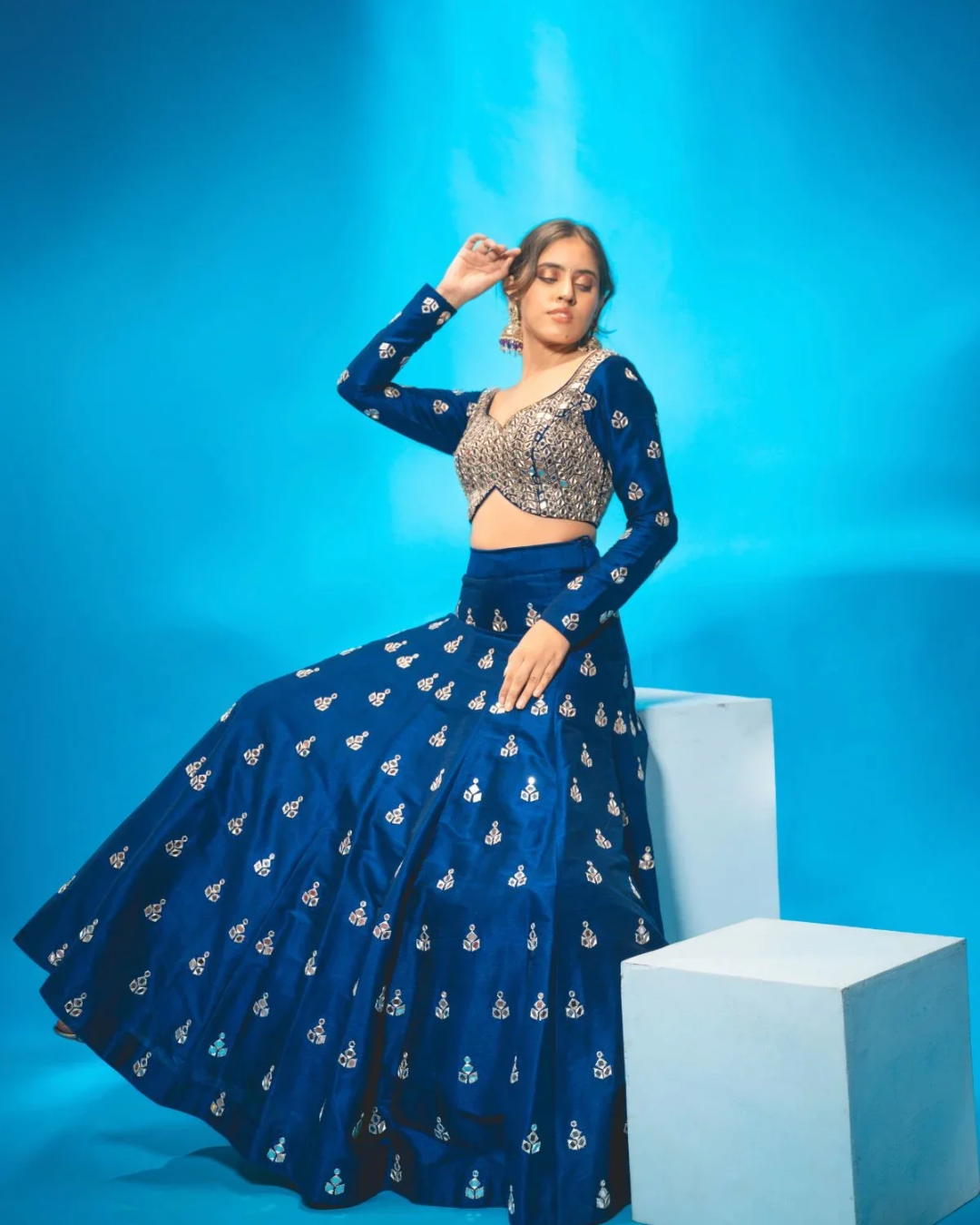 Anisha Shetty - Navy Blue Lehenga Set From Rangin
