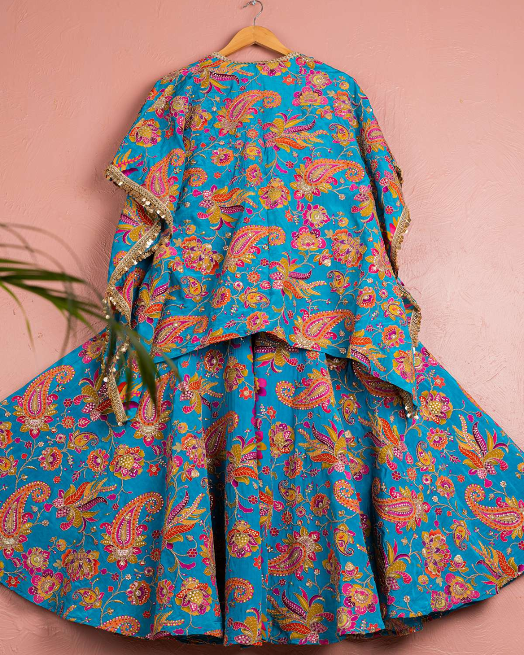 Anisha Shetty - Cerulean Blue Floral Bloom Cape Pallazo Set