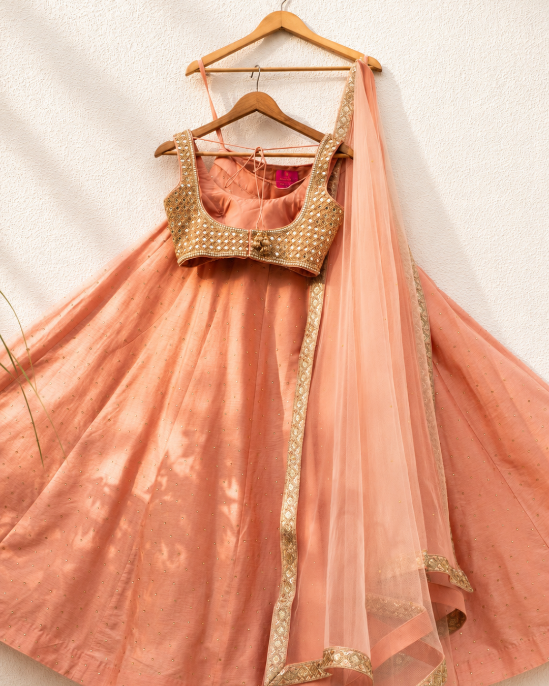 Anisha Shetty - Peach Stonework Lehenga With Mirror Blouse