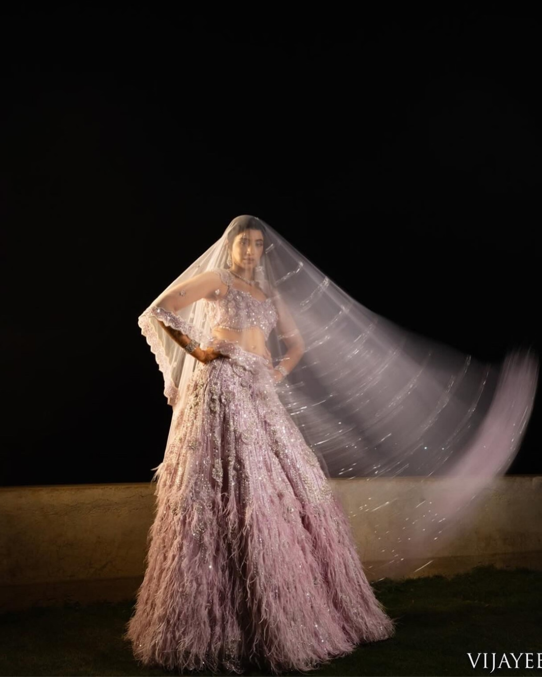 Isa by Dolly Wahal - Lana Lilac Feather Lehenga From Fiori