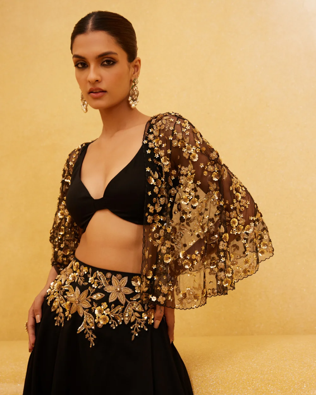 Prevasu - Black Jacket With Skirt Set From Eraya