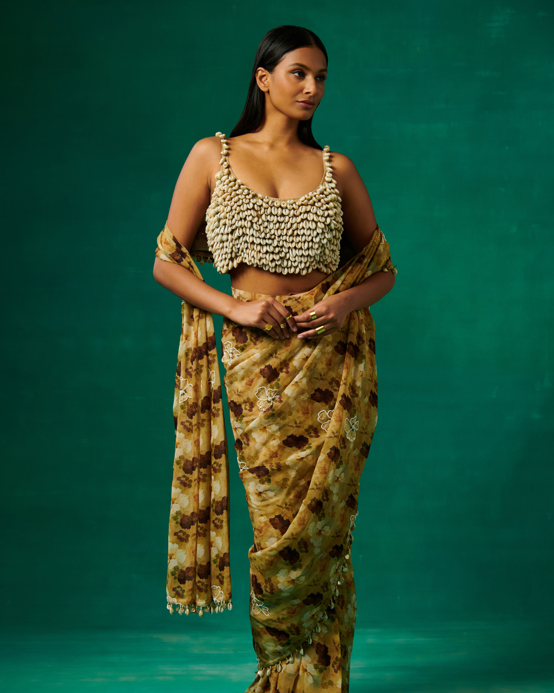 Sonali Bansal - Shells embellished blouse and drape saree From Bageecha