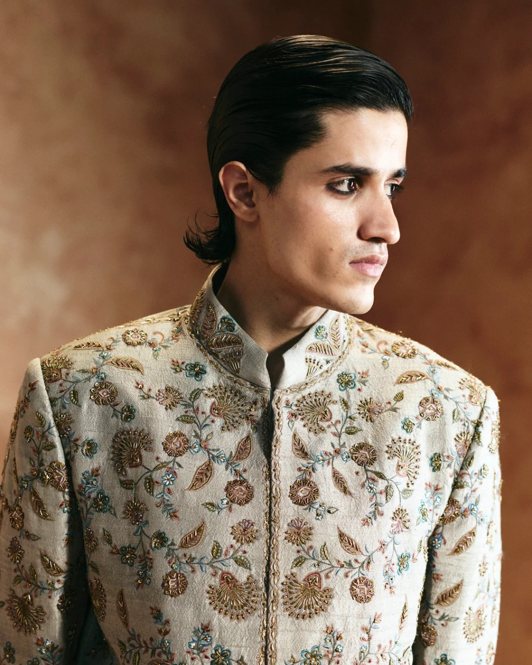 Aman Takyar - Light Beige Sherwani Set From Today’s Sindh