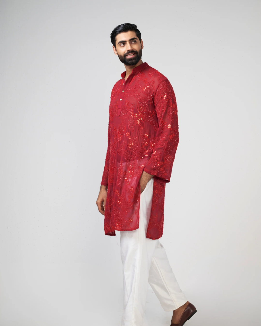 Rishi and Vibhuti - Cherry Shimmer Kurta From Gulon Ke Rang
