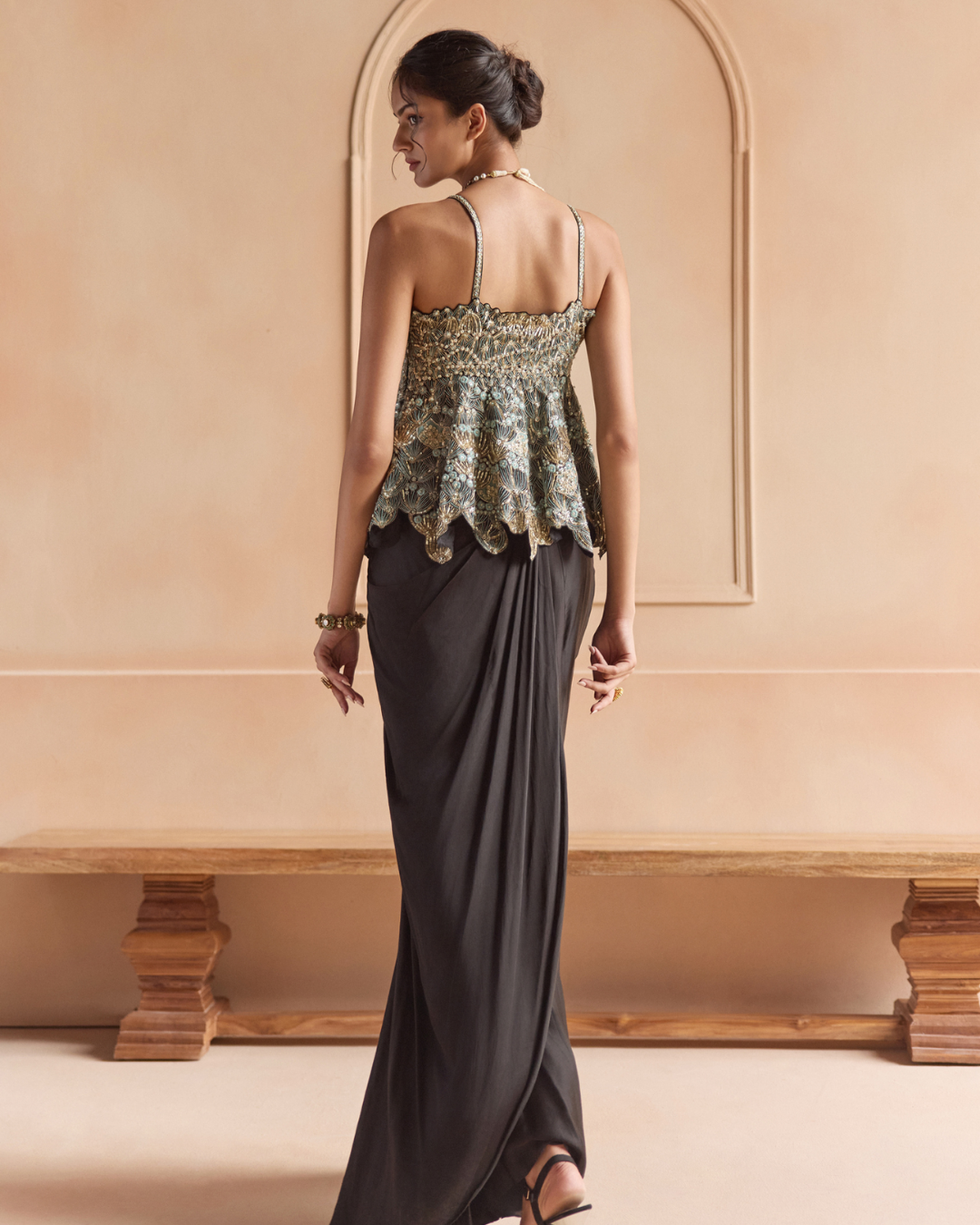 Osaa By Adarsh - Black Embroidered Peplum Set From Off The Record