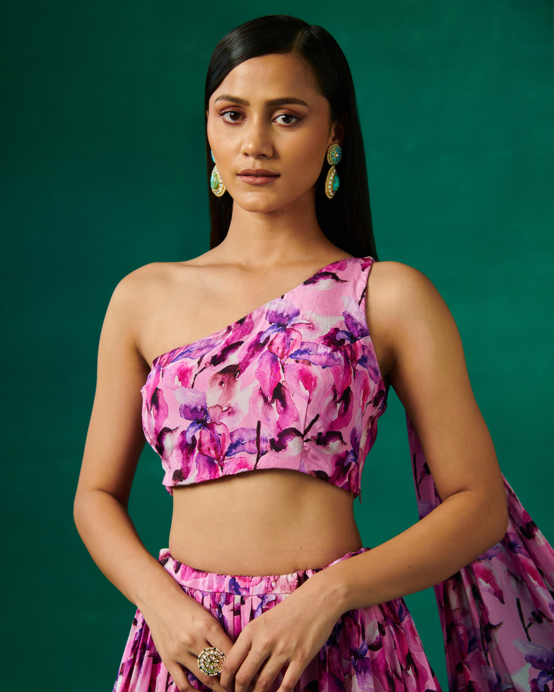 Sonali Bansal - Mauve floral print lehenga set with dupatta attached on shoulder From Bageecha