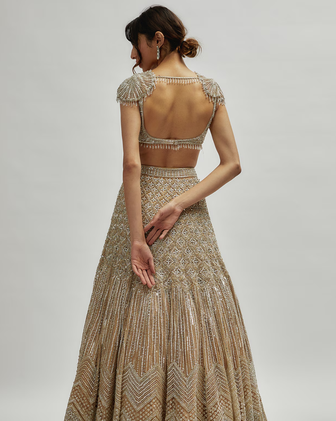 Isa by Dolly Wahal - Chrome Gold Net Embroidered Lehenga Set
