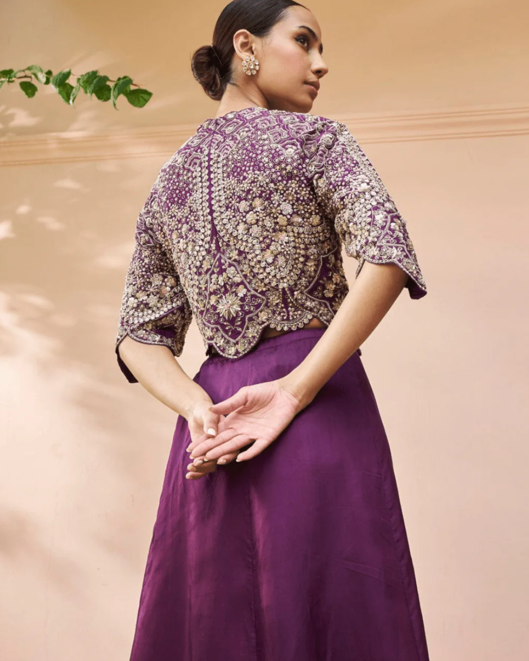 Osaa By Adarsh - Aubergine Embroidered Top And Skirt From RASM
