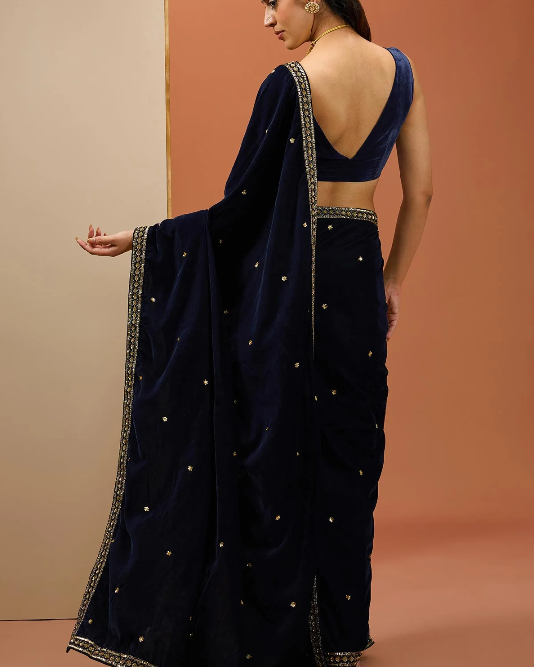 Esha Koul - Blue Velvet Saree Set From Noor