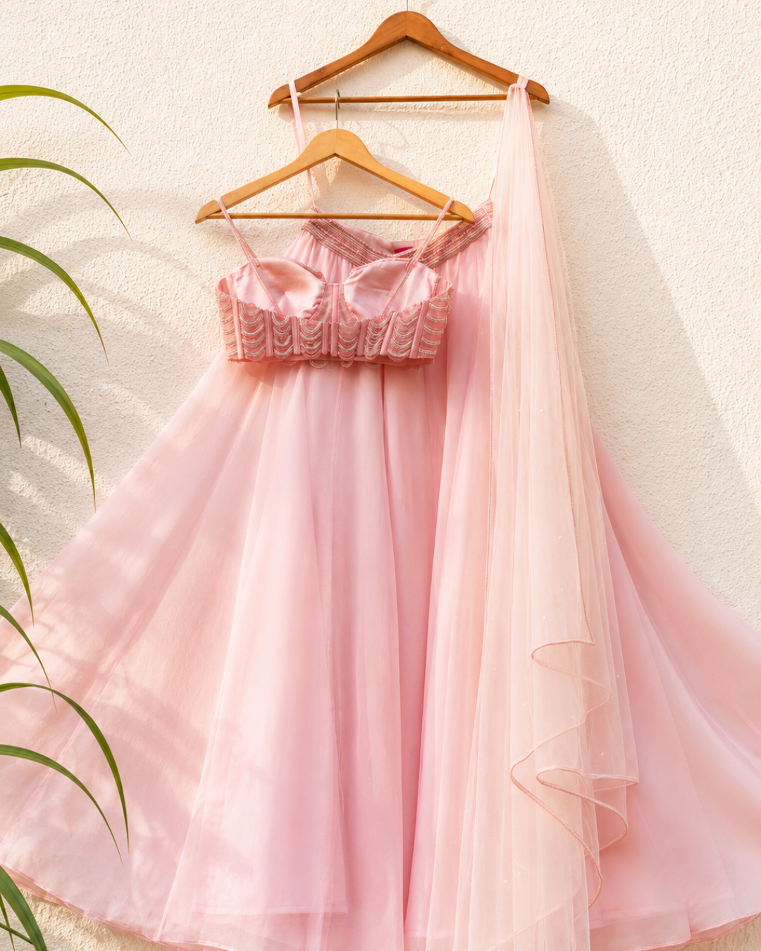 Anisha Shetty - Baby Pink Pearl And Cutdana Blouse With Goergette Sharara