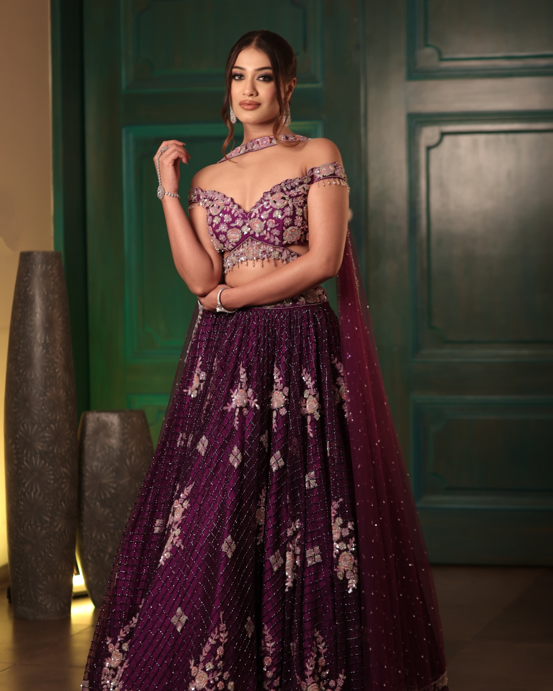 Isa by Dolly Wahal - Purple Jaal Lehenga From Athena