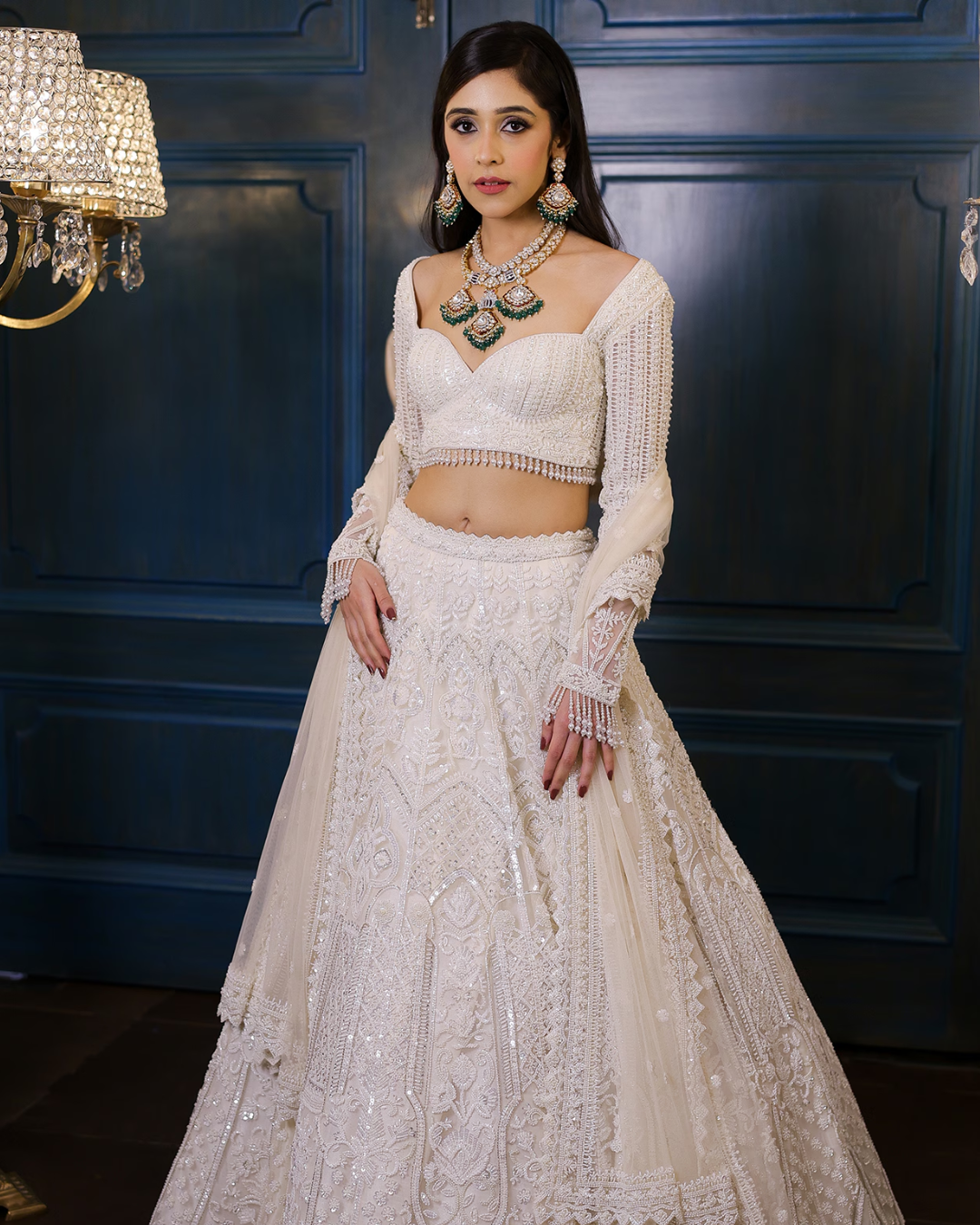Isa by Dolly Wahal - Ivory Net Sequins Embroidered Lehenga Set