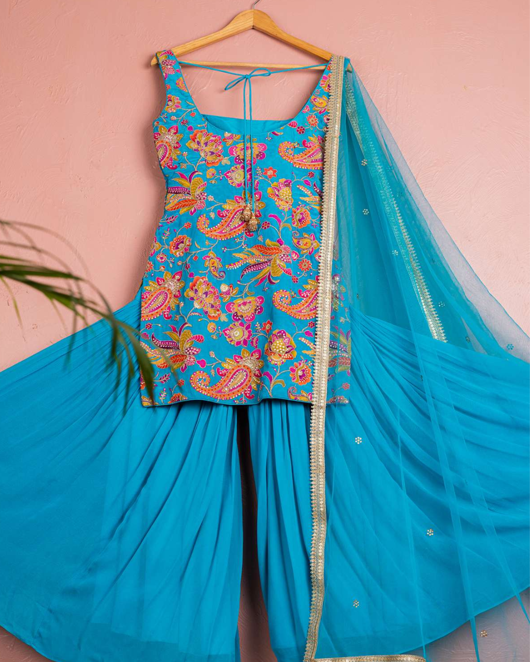 Anisha Shetty - Cerulean Blue Floral Bloom Sharara Set