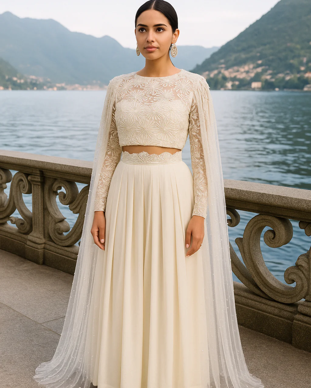 Anisha Shetty - Oyster Bloom Cape Skirt Set