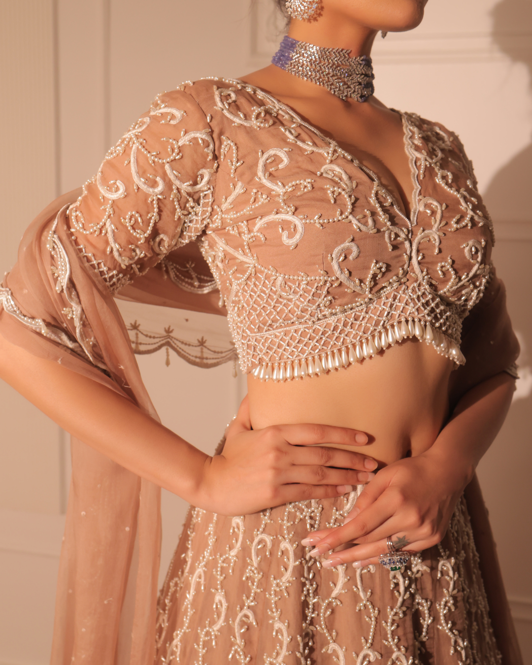 Sonali Bansal - Nora nude beige lehenga set From Banno Ki Saheli
