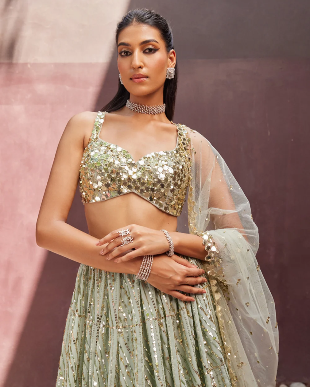 Prevasu - Mint Lehenga Set From Eraya