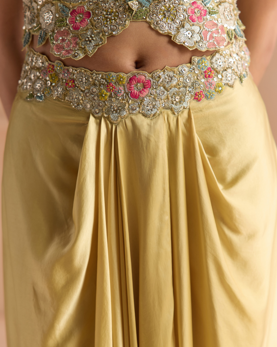 Osaa By Adarsh - Butter Yellow Embroidered Top & Skirt Set From Off The Record