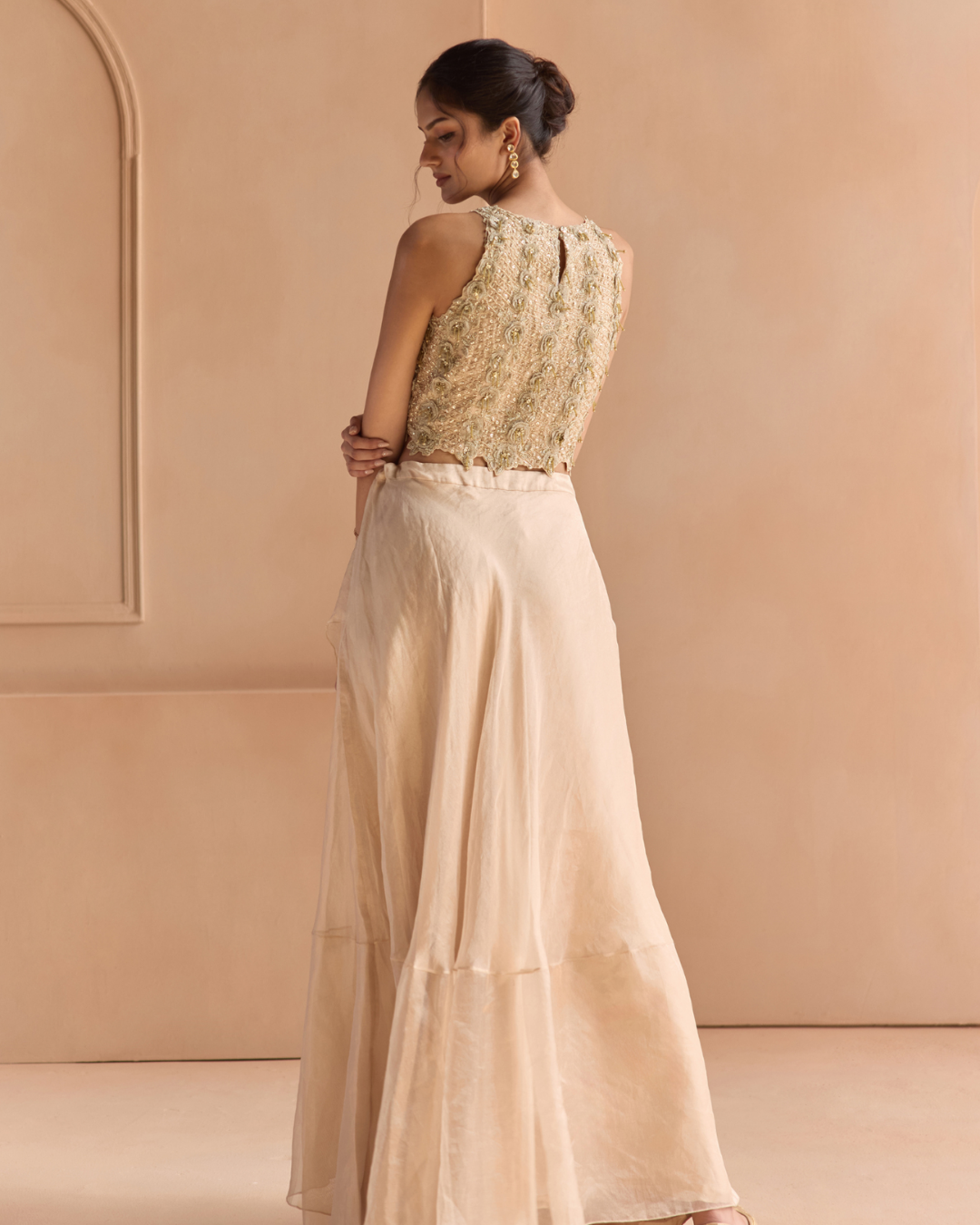 Osaa By Adarsh - Beige Champagne Waterfall Skirt Set From Off The Record