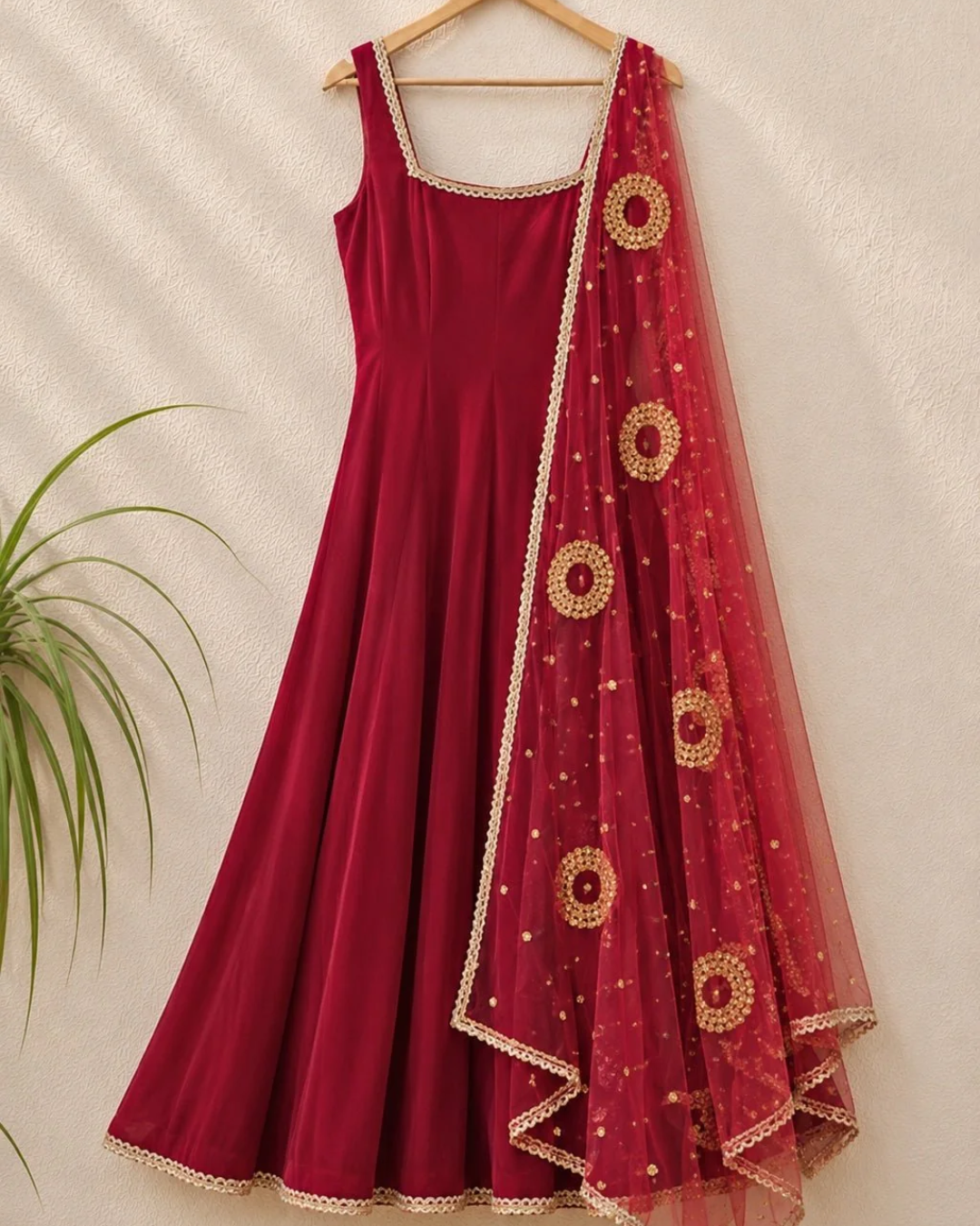 Anisha Shetty - Rasberry Red Velvet Anarkali