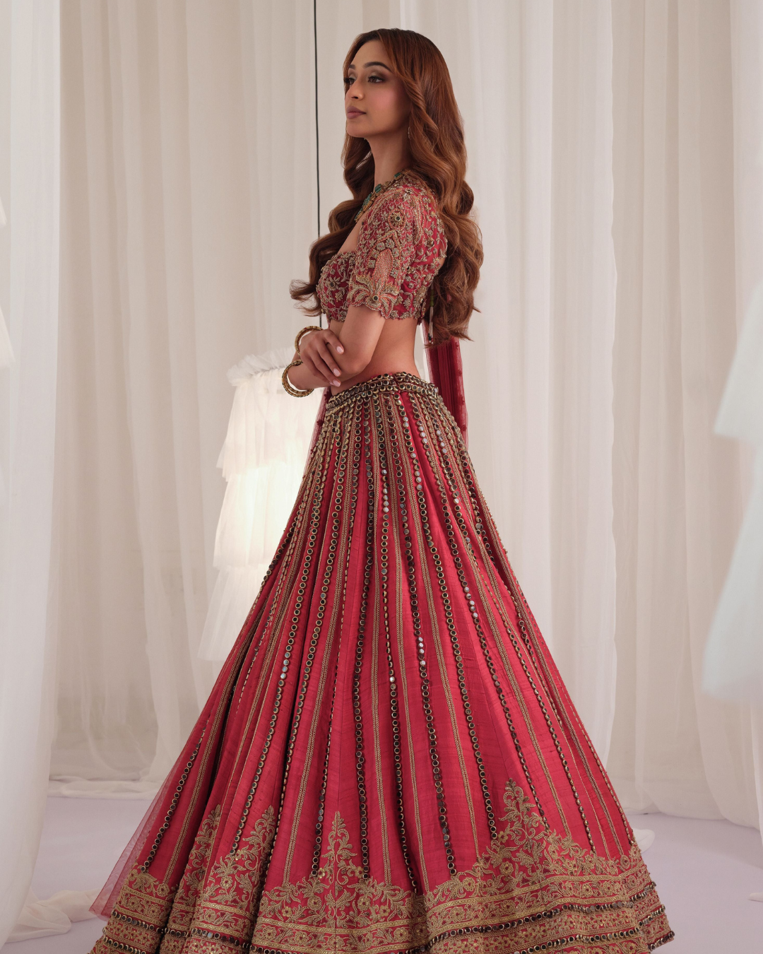 K&A By Karishma And Ashita - Maroon Marodi Raw Silk Lehenga With Blouse & Dupatta From First Love