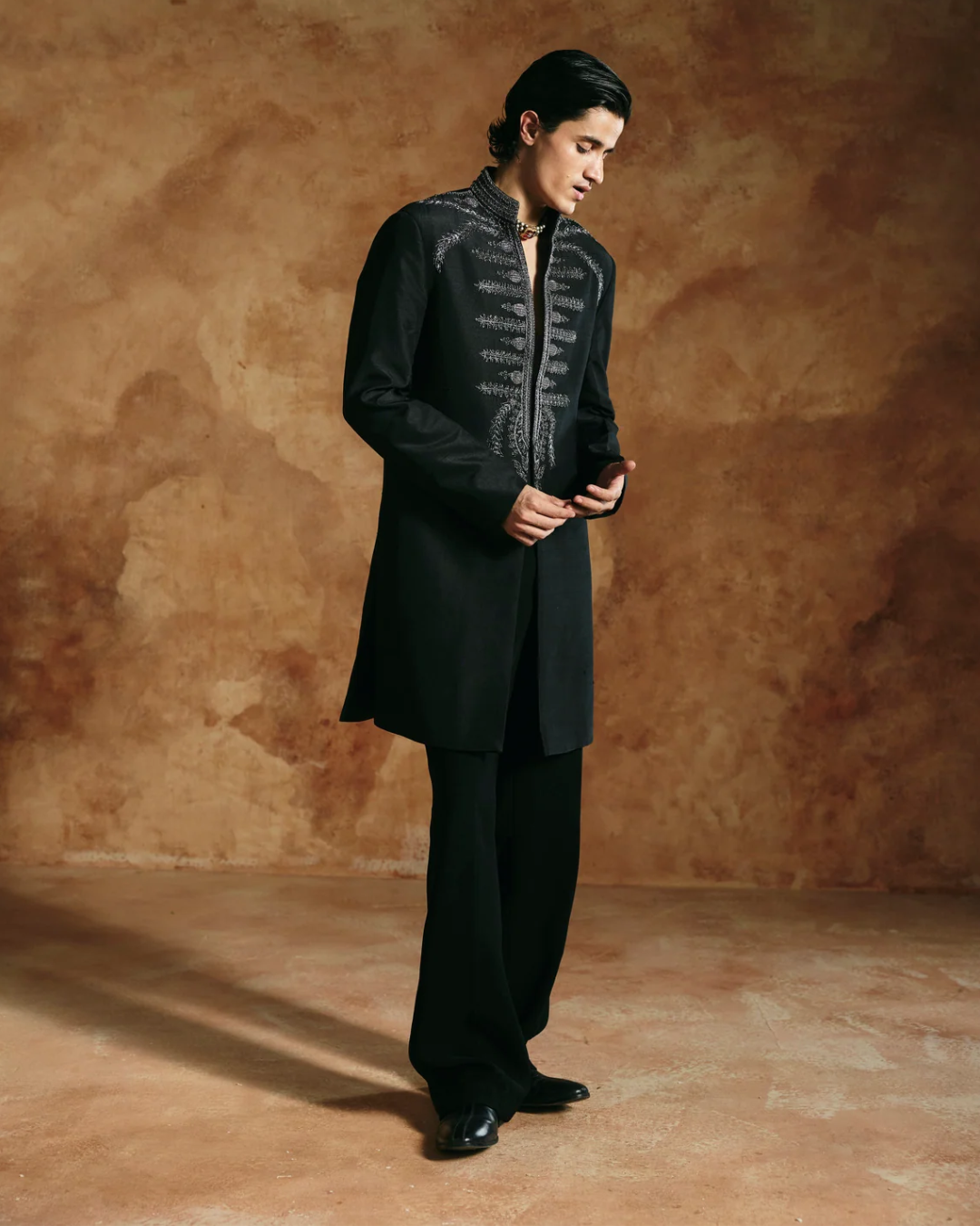 Aman Takyar - Black Long Jacket Set From Today’s Sindh