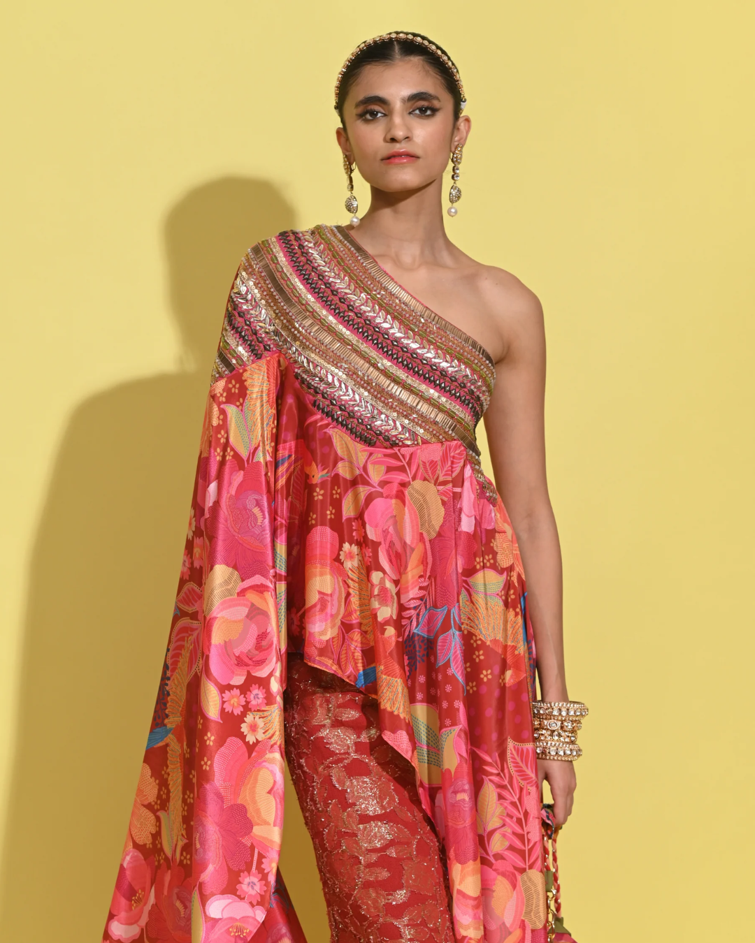 Rishi and Vibhuti - Ruby Drape Cape Set From Tamasha