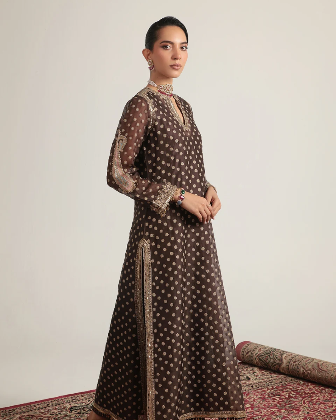 Niti Bothra - Zar-Rang Brown Buti Kurta Set