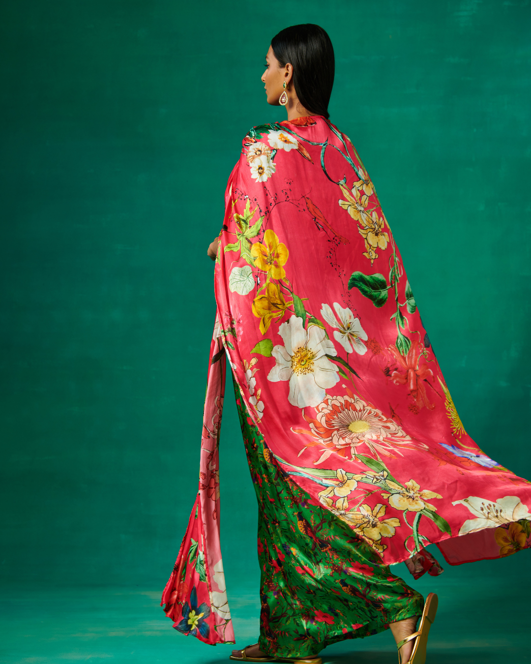 Sonali Bansal - Pink cape with green bustier and pants From Bageecha