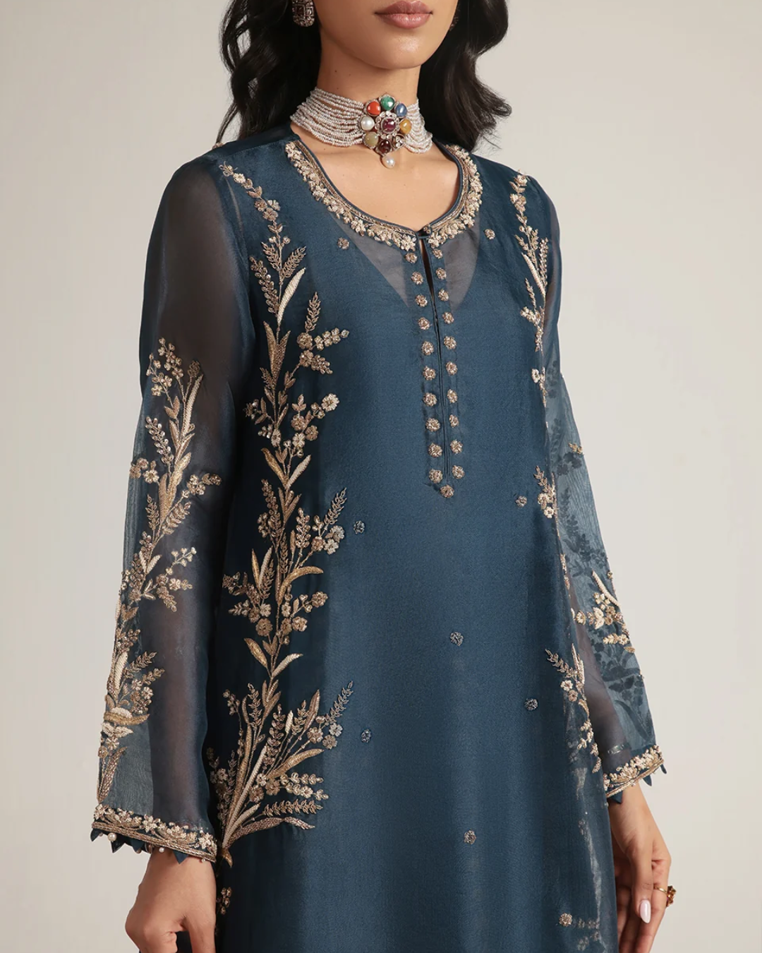 Niti Bothra - Zar-Rang Blue Light Phool Patti Kurta Set