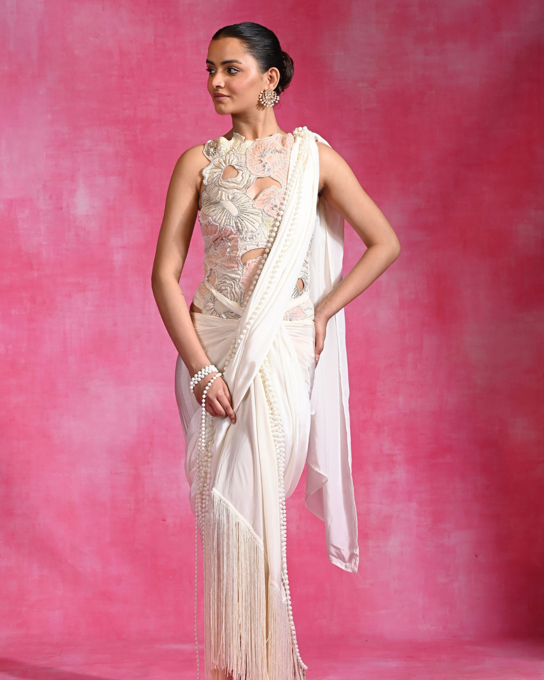 Rishi and Vibhuti - Pearl Ivory Drape Set From Ek Main Aur Ek Tu