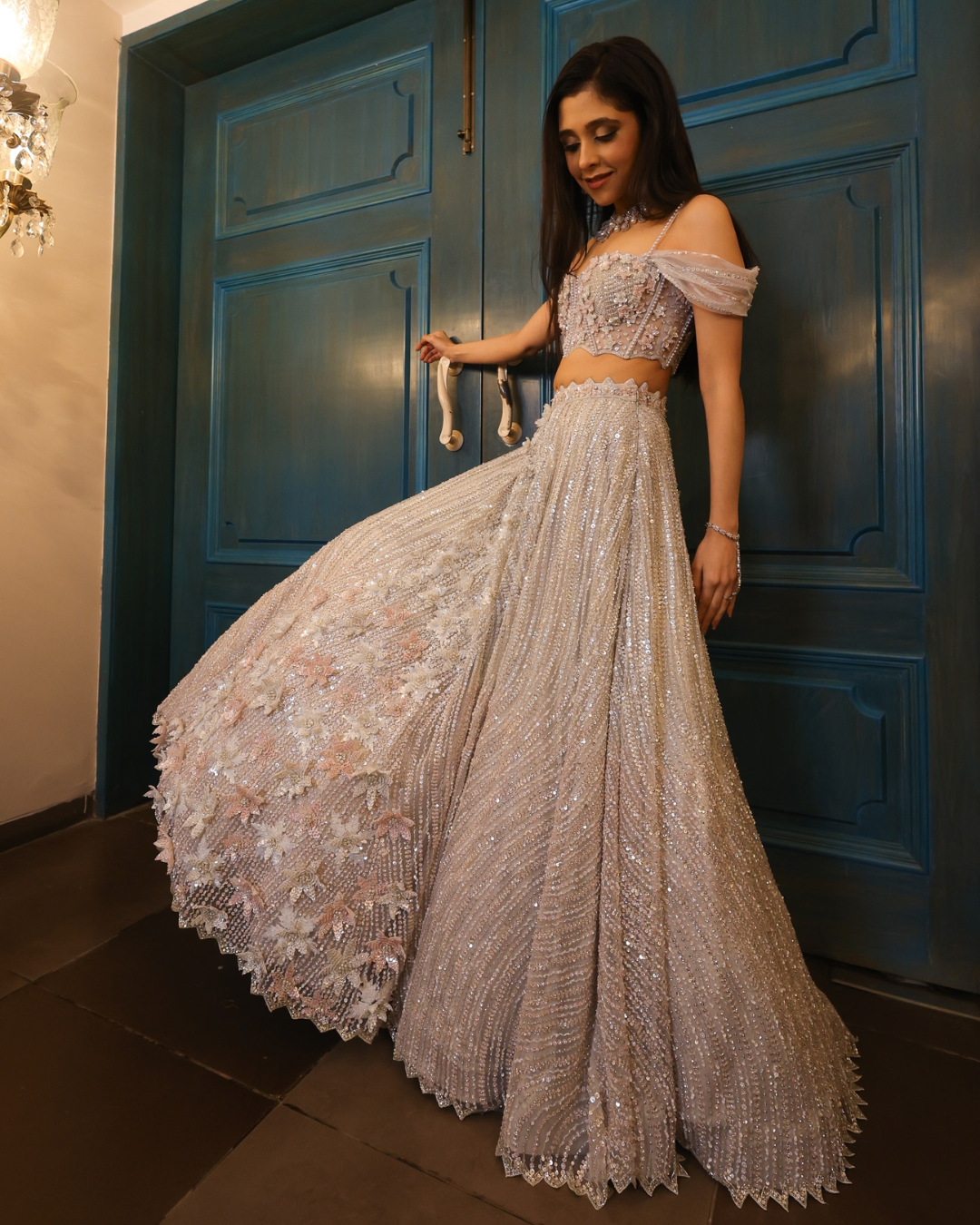 Isa by Dolly Wahal - Celeste Powder Blue Lehenga From Noor