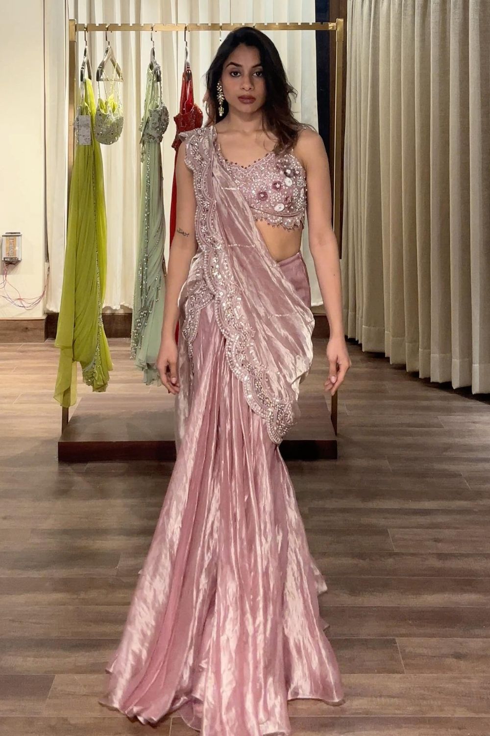 Sanya Gulati - Champagne Rose Pre-Draped Saree from Param Sundari