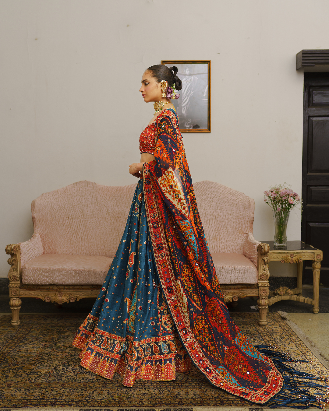 Aditi Gupta - Dark Teal Paisley Lehenga Set