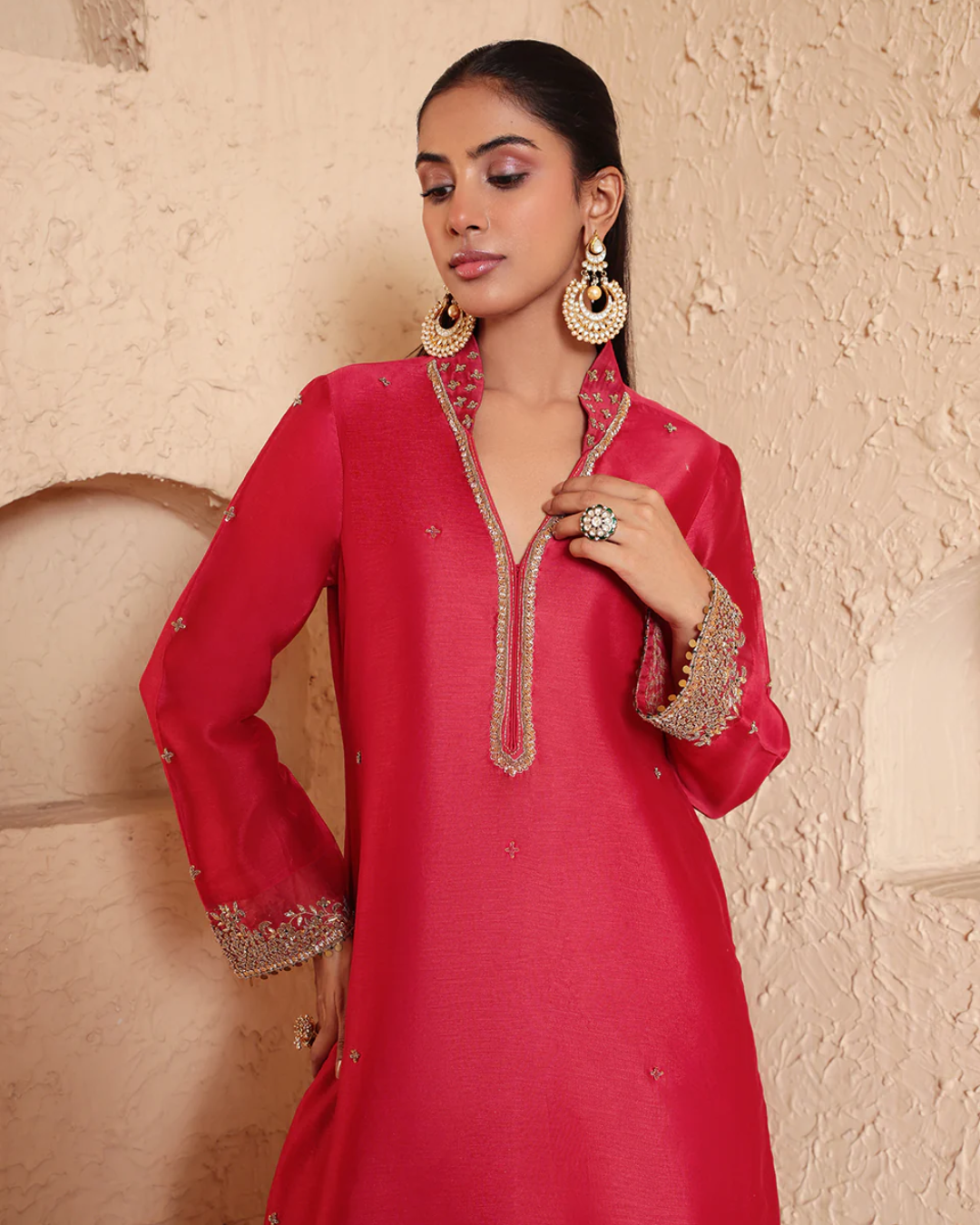 Niti Bothra - Mehrang Red Short Buti Kurta Set