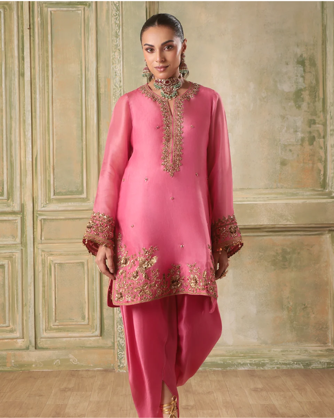 Niti Bothra - Zar-Rang Pink Heavy Short Kurta Set