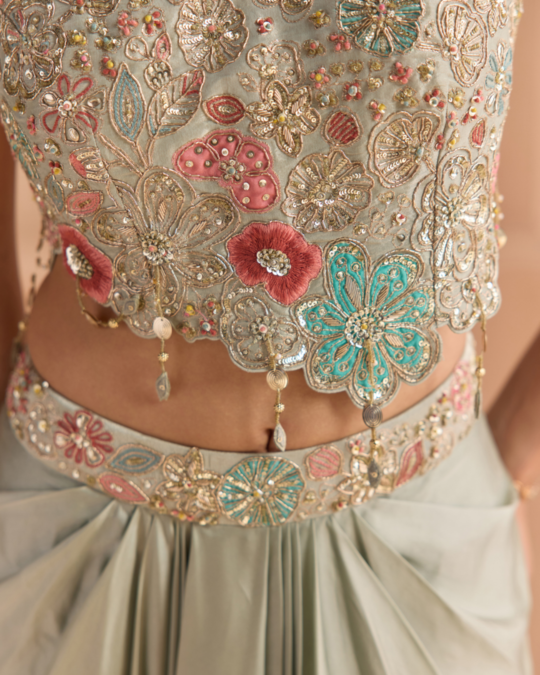 Osaa By Adarsh - Mist Blue Embroidered Top & Skirt Set From Off The Record