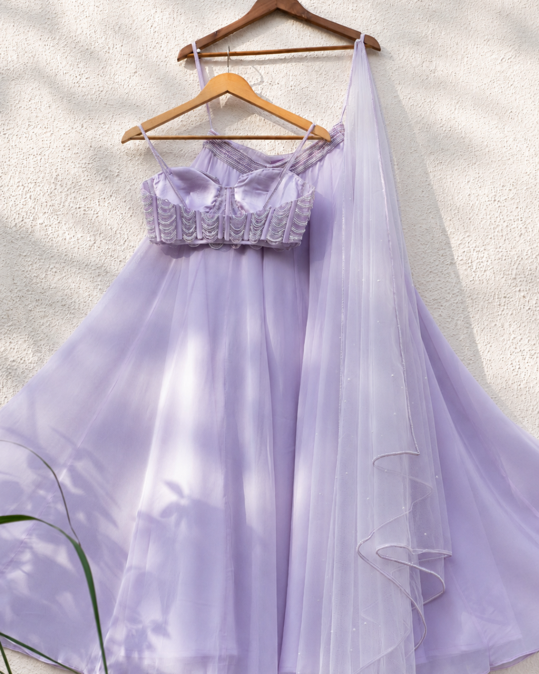 Anisha Shetty - Lilac Pearl And Cutdana Blouse With Goergette Sharara