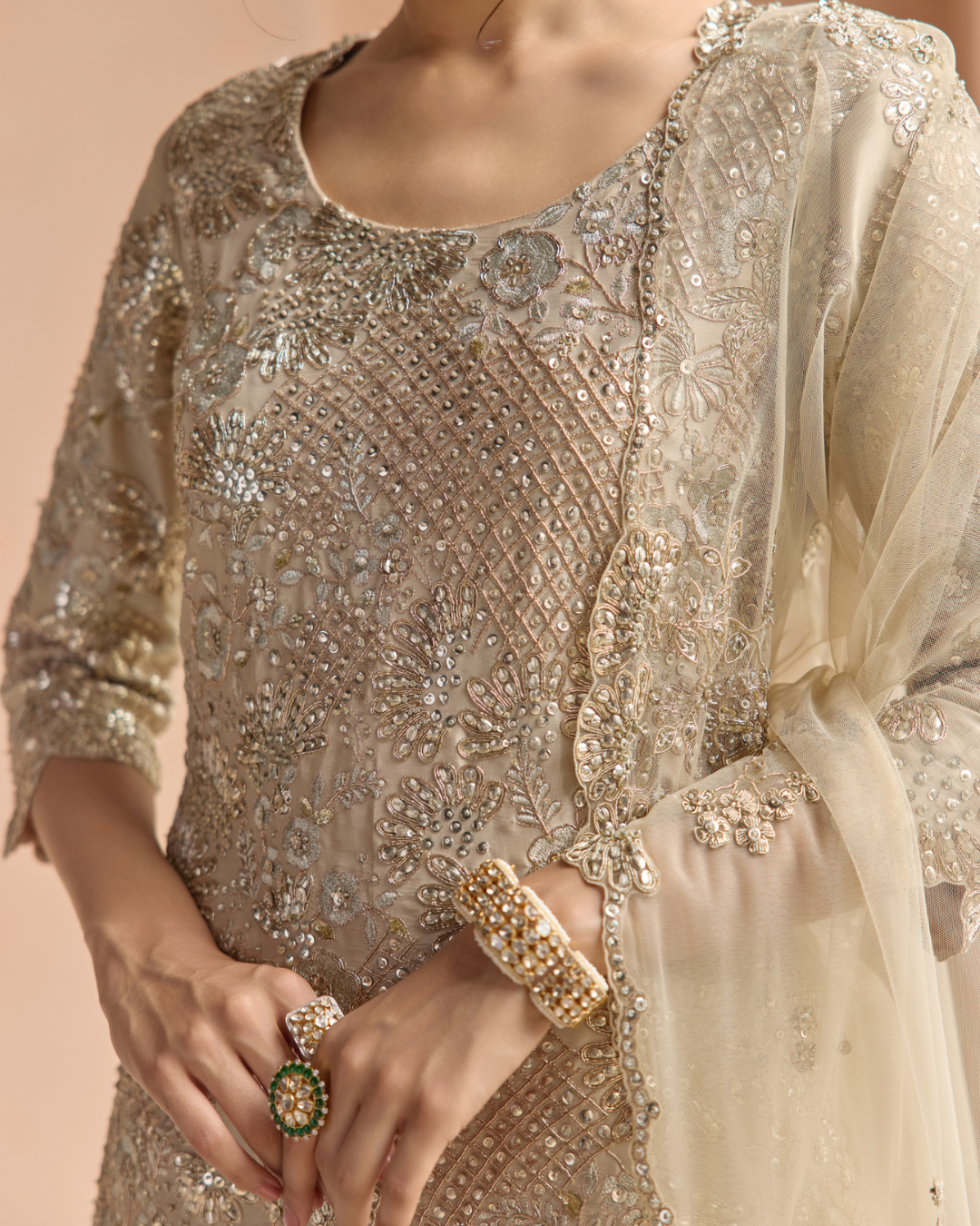 Osaa By Adarsh - Beige Champage Tissue Sharara Set From Off The Record