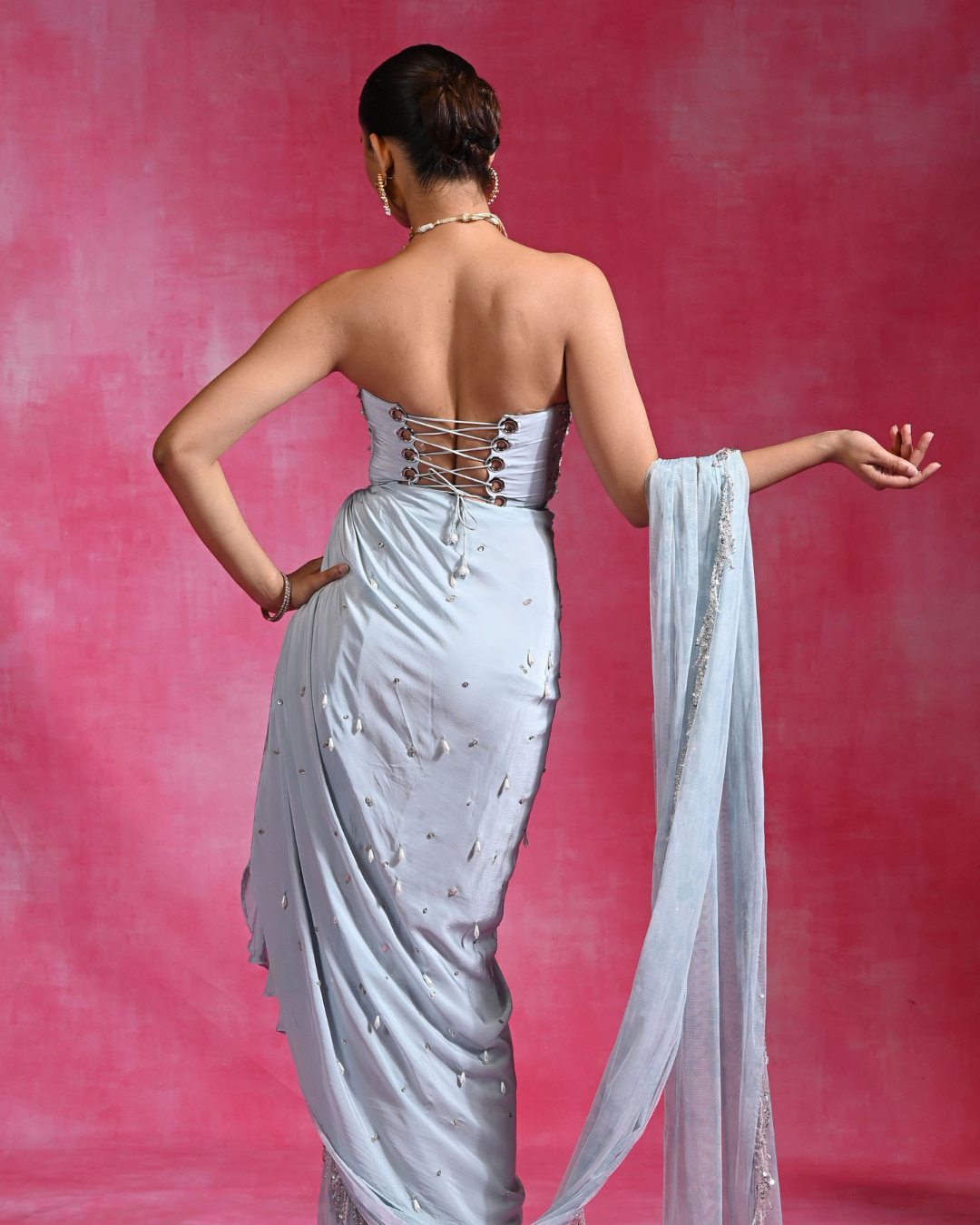 Rishi and Vibhuti - Ice Blue Crush Saree From Ek Main Aur Ek Tu