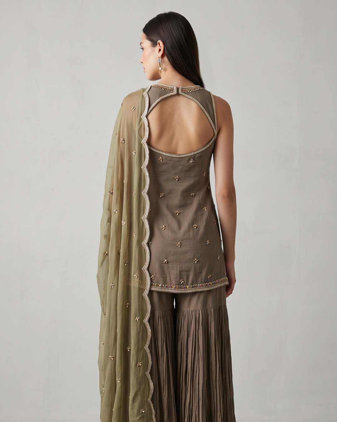 Basanti Kapde Aur Koffee - Brown Embroidered Sharara Set From Suits & Shararas